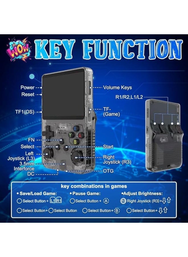 GHAZAL R36S Retro Handheld Game Console, 3.5-inch IPS Display, 64GB Card with 15,000+ Classic Games, Linux Gaming System (Black) - Image 5
