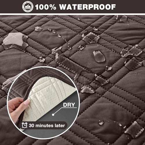 TAOCOCO 100% Waterproof Recliner Sofa Cover Non Slip Couch Cover for 3 Seat Reclining Sofa, Split Reclining Couch Covers 3-Piece with Straps, Washable Sofa Slipcover for Kids Pets(3 Seater, Chocolate) - Image 3