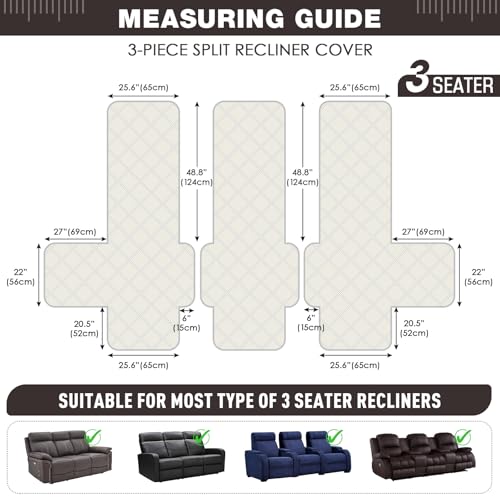 TAOCOCO 100% Waterproof Recliner Sofa Cover Non Slip Couch Cover for 3 Seat Reclining Sofa, Split Reclining Couch Covers 3-Piece with Straps, Washable Sofa Slipcover for Kids Pets(3 Seater, Chocolate) - Image 5