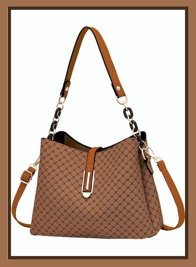 كان واي حقيبة يد من جلد البولي يوريثان، حقيبة كتف ذات سعة كبيرة للنساء، لون بني فاتح - Image 1