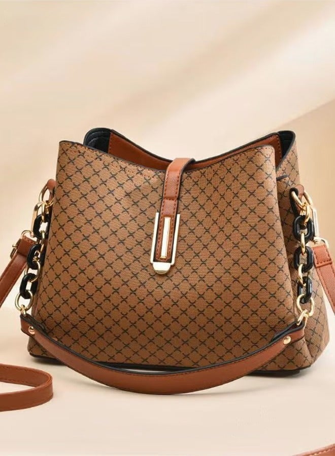 كان واي حقيبة يد من جلد البولي يوريثان، حقيبة كتف ذات سعة كبيرة للنساء، لون بني فاتح - Image 2