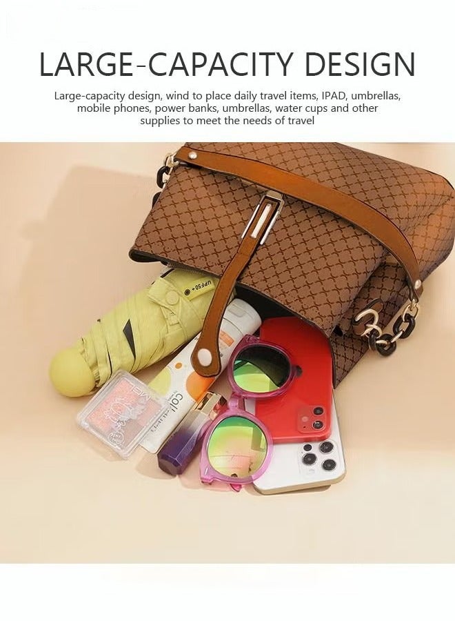 كان واي حقيبة يد من جلد البولي يوريثان، حقيبة كتف ذات سعة كبيرة للنساء، لون بني فاتح - Image 3