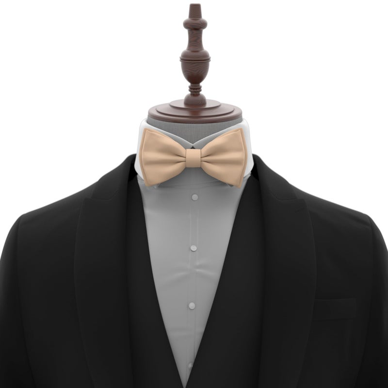 Adam Young Men's Beige Bow Tie Pre-Tied Style Formal Satin Classic Bowtie for Tuxedo Faux Silk (Large, Dune Beige) - Image 4