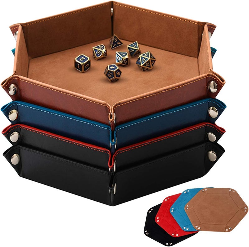 NObranded SHYVIA Dice Tray for RPG DND Table Games Metal Dice Rolling Tray Holder Dice Storage Box Larger Size Double Sided Folding PU Leather and Velvet 4 Pieces - Image 1