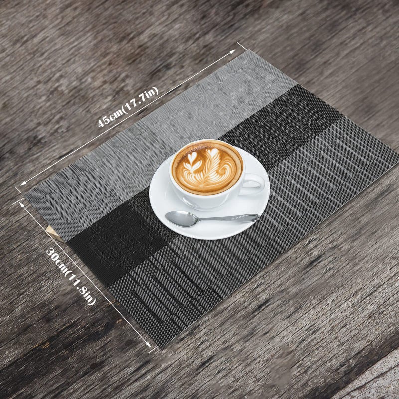 HeloHo Black Placemats Set of 6 Washable Place Mats Vinyl Woven Table Mats Wipeable Placemat for Kitchen Dining Table Decoration Indoor Outdoor - Image 2