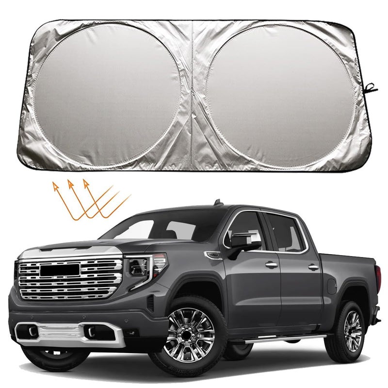 XHRING Windshield Sun Shade Sunshade for GMC Sierra 1500 2500 HD 3500 HD Truck Yukon Acadia Crew Cab Double Elevation AT4 SLE SLT Limited XL Denali Ultimate Accessories Car Window Sun Visor Shield