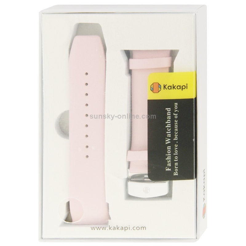Kakapi for Apple Watch 38mm Subtle Texture Brushed Buckle Genuine Leather Watch Band, Only Used in Conjunction with Connectors (S-AW-3291)(Pink)