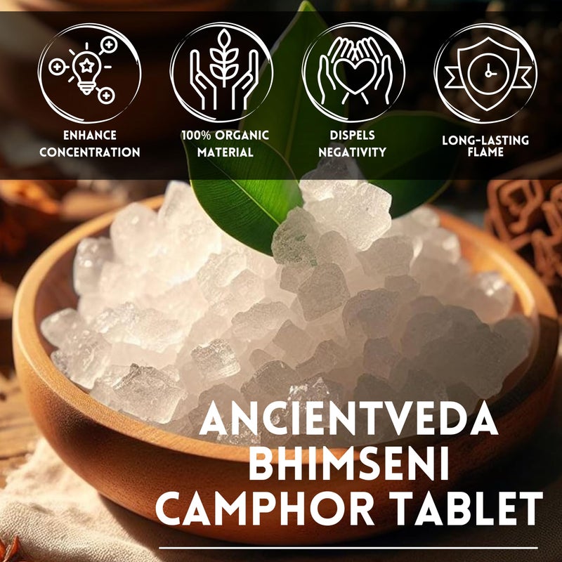 Ancientveda ANCIENT VEDA 100% Pure Natural Bhimseni Camphor Tablet | Aromatherapy Camphor | Refreshing Fragrance, Enhancing Concentrations | Tablet for Puja, Alcanfor Tablets, Kapoor for Pooja - (100 Grams) - Image 4