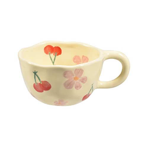 Koythin Ceramic Coffee Mug Creative Flower Cup for Office and Home Dishwasher and Microwave Safe 85 oz250 ml for Latte Tea Milk Suitable for Mom on Mothers Day Pink Cherry