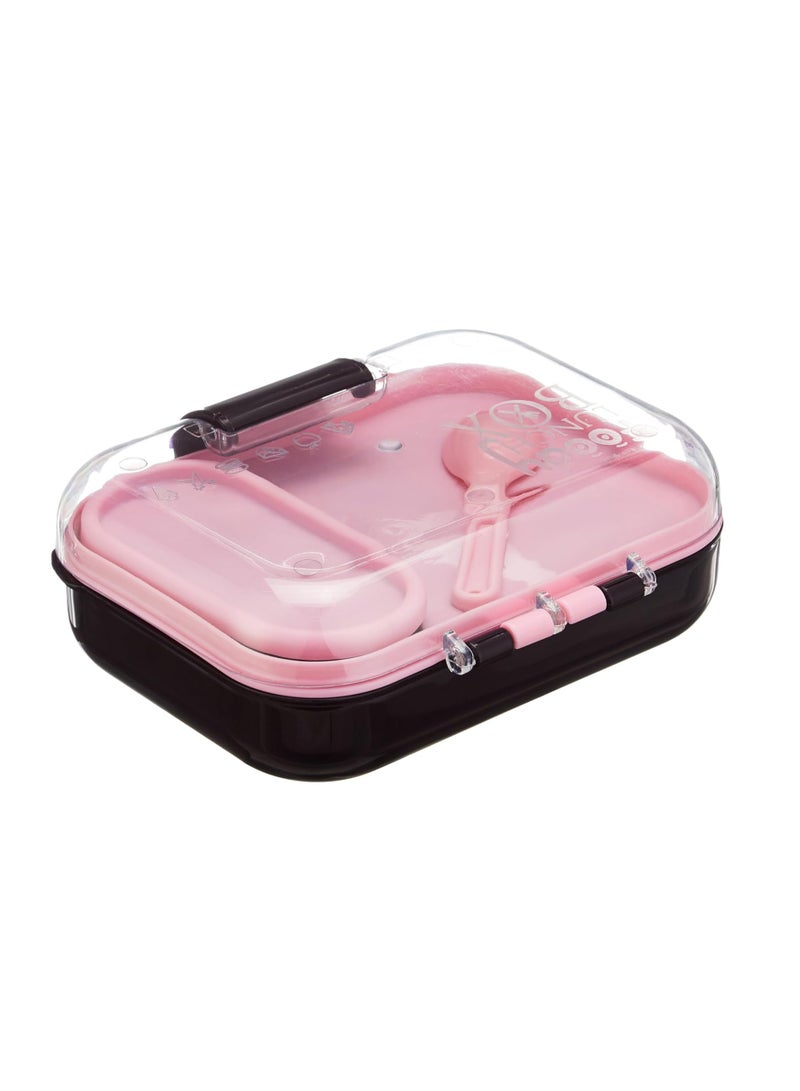 ATTRO Food Bite Kids Plastic Lunch Box 3 Compartments 1 Small Container and Spoon with Stylish Lid BPA Free Freezer Safe Ideal for School Travel500 ml - Image 1