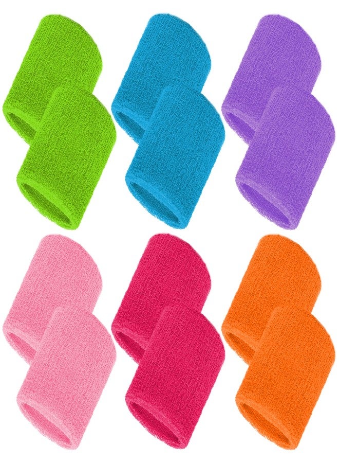 Fumwase 6 Pairs Colorful Sports Wristbands Cotton Wrist Sweatbands for Competitions Basketball Football Running Tennis Golf Activity (Rose, Green, Blue, Orange, Pink, Purple) - Image 1