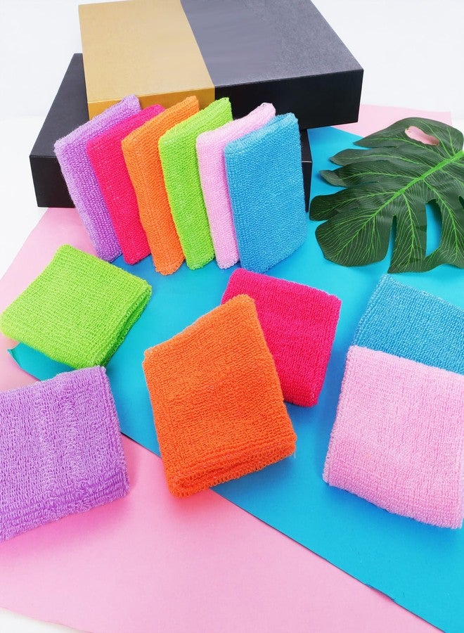 Fumwase 6 Pairs Colorful Sports Wristbands Cotton Wrist Sweatbands for Competitions Basketball Football Running Tennis Golf Activity (Rose, Green, Blue, Orange, Pink, Purple) - Image 4