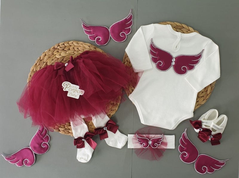 Furya : 0 6 Months 5 Piece Newborn Angel Wings Special Day Baby Girl Dress Baby Girl Birthday Gift