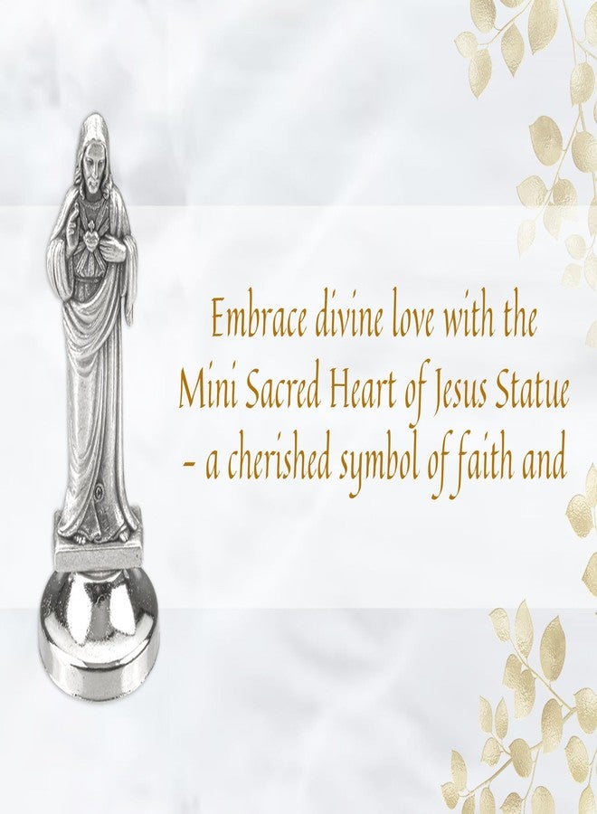 Trendzeen Mini Sacred Heart of Jesus Statue (2.5 in) - Jesus Sacred Heart Statue with Laminated Holy Card, The Lord's Prayer Card - Sagrado Corazon De Jesus Estatua Catholic Decor Set - 3 Items - Image 2