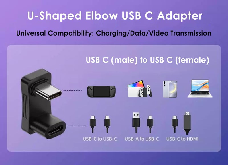 Mepsies USB C Adapter U-Shaped 180 Degree Angled, USB C 3.1 Female to Male Extended Angled Adapter Compatible with iPhone 17/16/15, Samsung Galaxy, Switch, iPad, Type-C Phones and More - Image 2