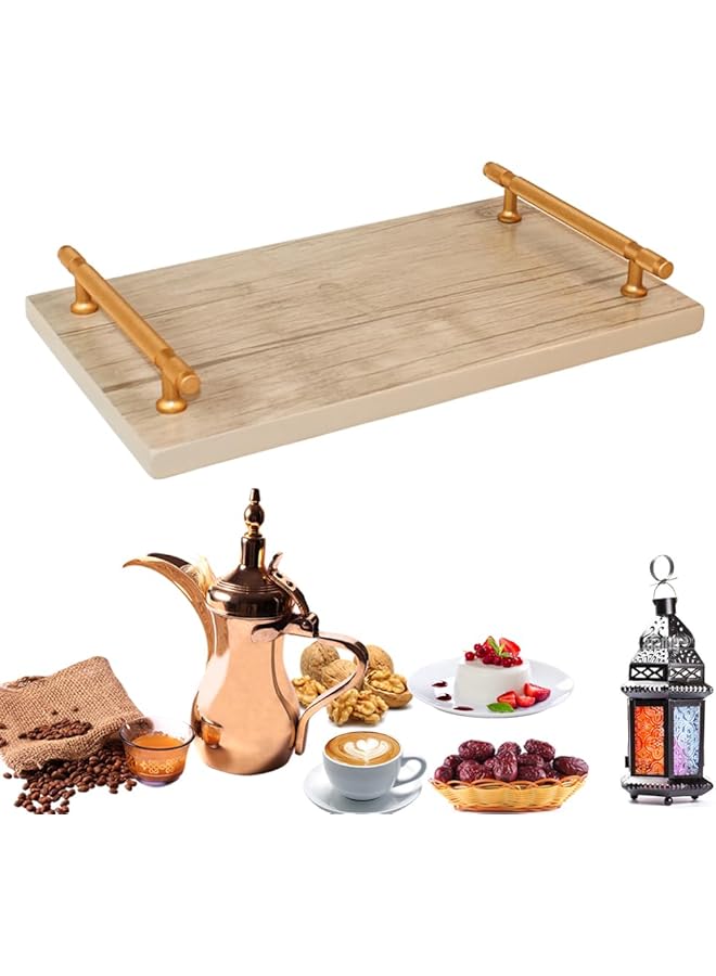 صواني تقديم خشبية بمقبض جميل، أطباق خشبية فاخرة لتقديم الشاي والقهوة والحلويات وغيرها، صينية مزخرفة، صينية تقديم عربية تقليدية، 34 × 20 سم