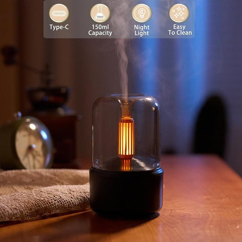 OASIS-TH Aromatherapy Essential Oil Diffuser with LED Candle Light, Glass Dome Design, Black - Image 1