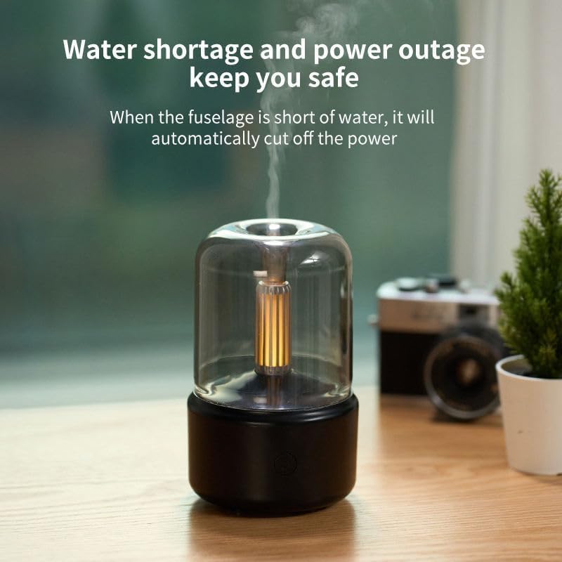 OASIS-TH Aromatherapy Essential Oil Diffuser with LED Candle Light, Glass Dome Design, Black - Image 5