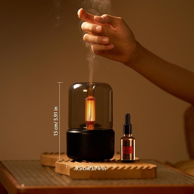 OASIS-TH Aromatherapy Essential Oil Diffuser with LED Candle Light, Glass Dome Design, Black - Image 2