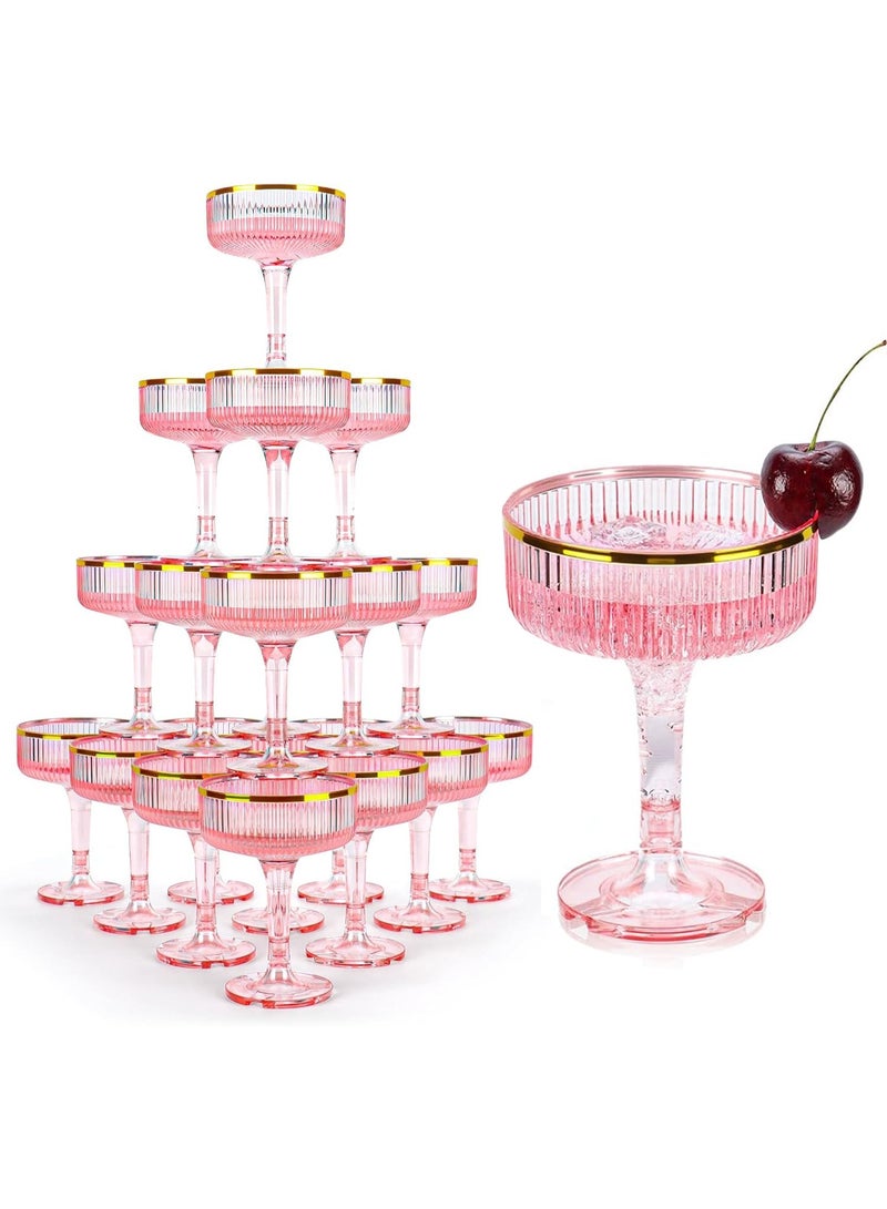 Drink Glasses with Gold Rim, 20 Pack, 207ml, Stackable, Reusable, Wide Mouth, for Wedding, Party, Drink, or Desserts (Pink) - Image 1