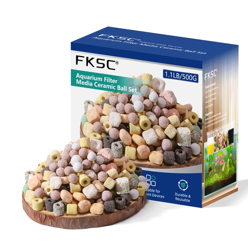 FKSC 12-in-1 Aquarium Filter Media for Freshwater & Marine Tanks, Bio Filter Mix with Ceramic Rings & Bio Balls, Helps Maintain Clear Water for Sump, Pond & Koi Fish Tanks - Image 1