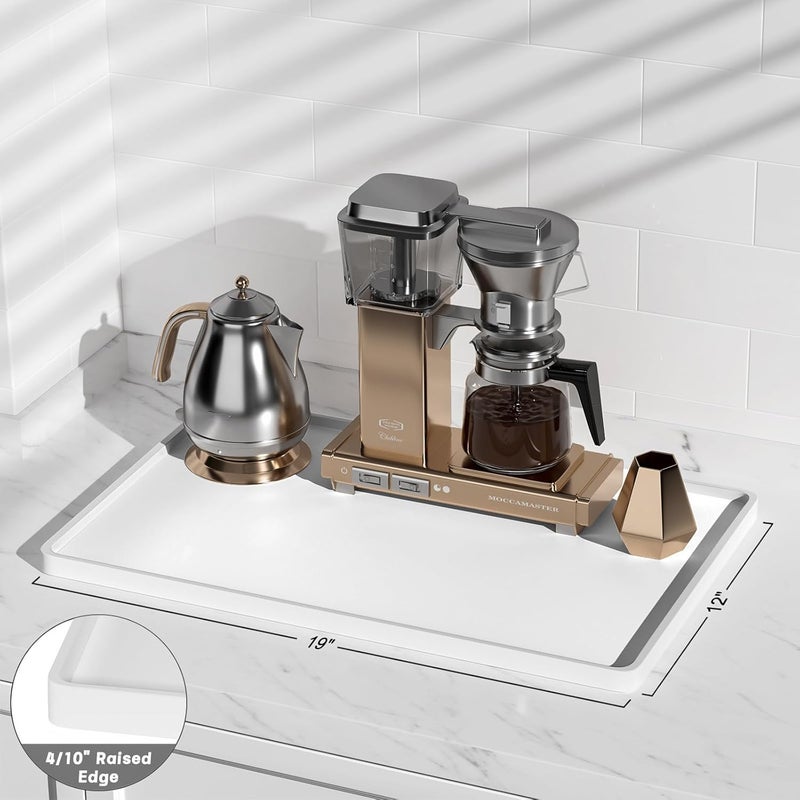 Rnivvi حصيرة قهوة من السيليكون من ، مقاس 16" x 24"، مقاومة للماء وذات حافة مرتفعة، مناسبة لملحقات محطة آلة الإسبريسو، وسادة لتجفيف الأطباق مقاومة للحرارة للعمل على طاولة المطبخ، لون أبيض - Image 3