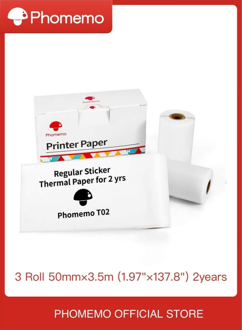 فوميمو ورق حراري لمطابع محمولة حجم 50×3.5 متر (بوصة 1.97"×137.8") أسود على أبيض، 3 لفائف | يتوافق مع T02 وM02X وM832 | صلاحية تخزين تصل إلى عامين - Image 1