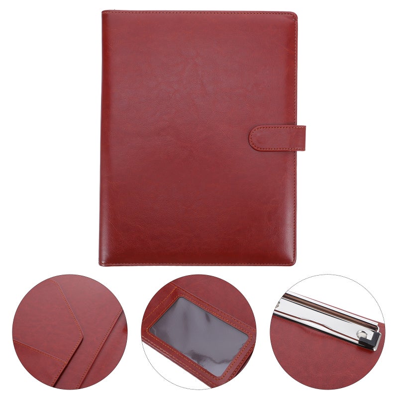 Business Padfolio Folder: Multi-Pocket A4 File Folder Organizer PU Leather - Business Padfolio Clipboard Document Holder - Office Supplies - Image 1