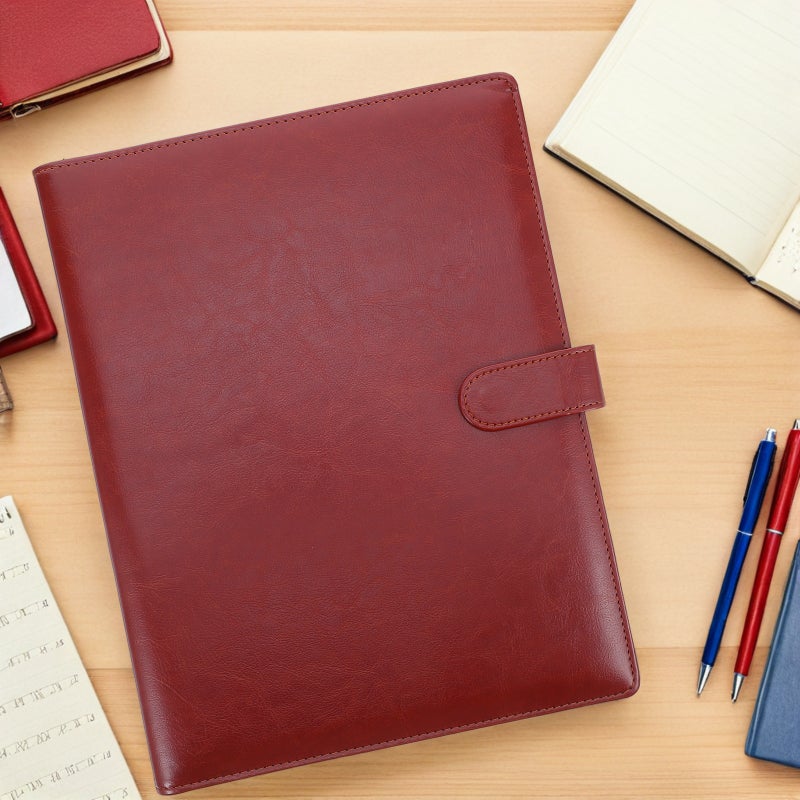 Business Padfolio Folder: Multi-Pocket A4 File Folder Organizer PU Leather - Business Padfolio Clipboard Document Holder - Office Supplies - Image 3