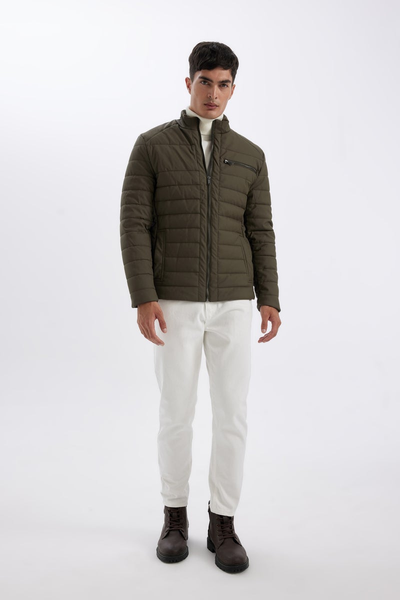 DeFacto Green Man Slim Fit Stand Collar Zip-Up Pocket Faux Leather Jacket Casual - Image 2