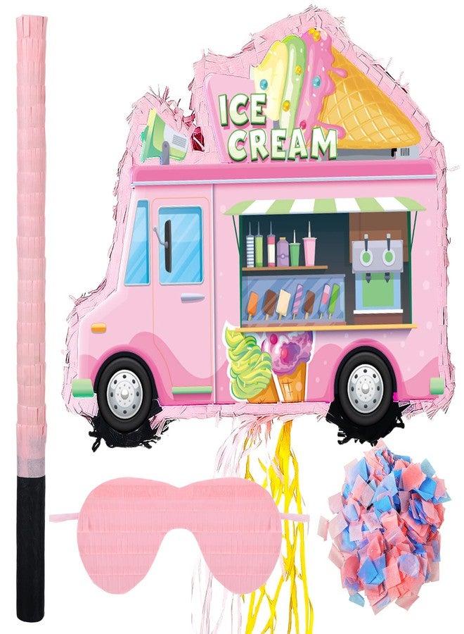 Ferraycle Ice Cream Truck Piñata Ice Cream Party Birthday Decorations Ice Cream Piñata with Blindfold, Stick and Confetti for Kids Girls Birthday Summer Candy Theme Party Baby Shower - Image 1