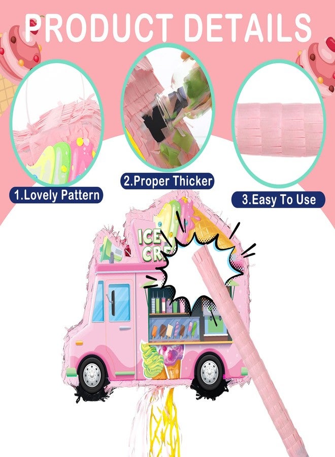 Ferraycle Ice Cream Truck Piñata Ice Cream Party Birthday Decorations Ice Cream Piñata with Blindfold, Stick and Confetti for Kids Girls Birthday Summer Candy Theme Party Baby Shower - Image 3