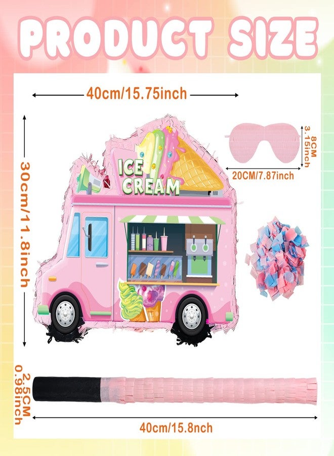 Ferraycle Ice Cream Truck Piñata Ice Cream Party Birthday Decorations Ice Cream Piñata with Blindfold, Stick and Confetti for Kids Girls Birthday Summer Candy Theme Party Baby Shower - Image 2