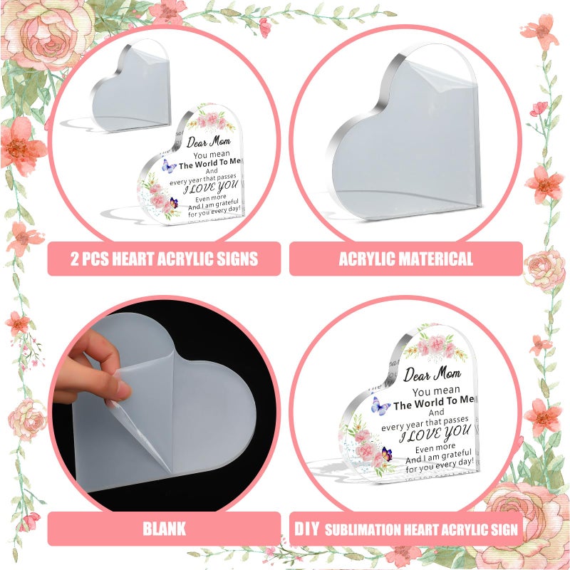 Suzile 2 Pack Blank Acrylic Signs DIY Clear Acrylic Sheets for Mom Sister Friend Coworker Heart Shaped Desk Decor for Christmas Reception Table Decoration Party Centerpiece Favors - Image 3
