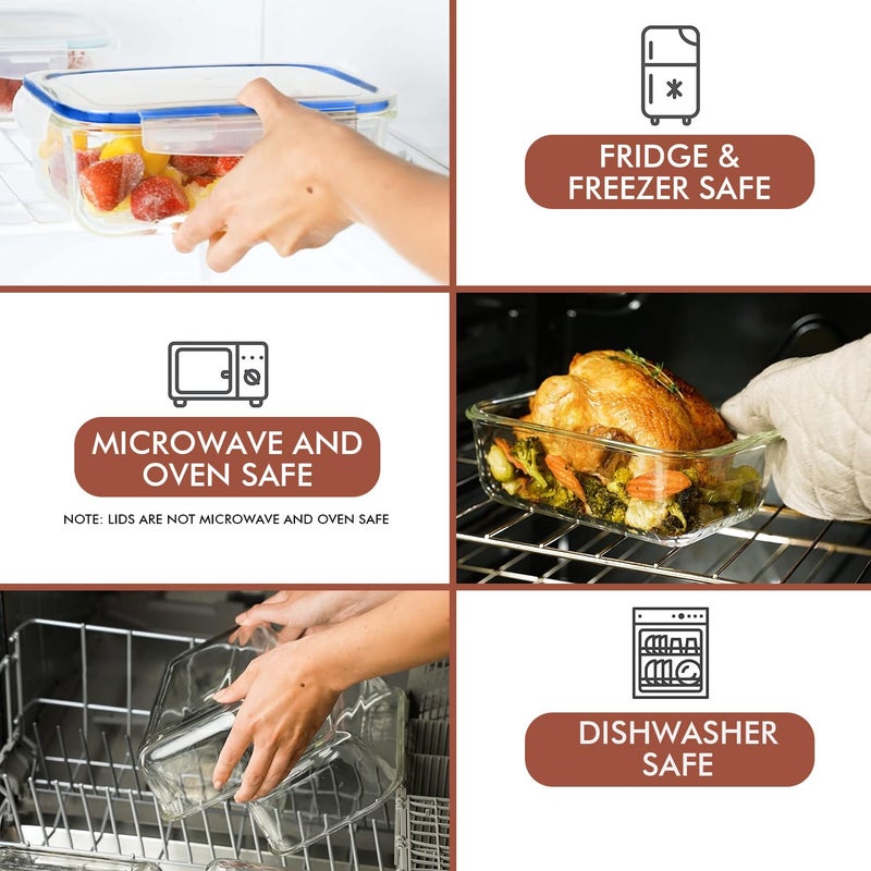 Razab 35 Pc Set Glass Food Storage Containers with Lids - Meal Prep Airtight Bento Boxes BPA-Free 100% Leak Proof (15 lids,15 glass & 5 Plastic Sauce/Dip Containers) - Image 4