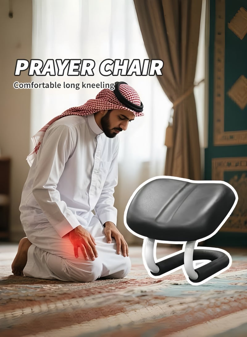 كرسي سجود محمول، كرسي صلاة، كرسي تأمل قابل للتعديل الارتفاع، كرسي يوغا مع وسادة ناعمة، كرسي صلاة السجود، كرسي دعم السجود للمنزل والمكتب والمسجد والسفر، أسود - Image 1