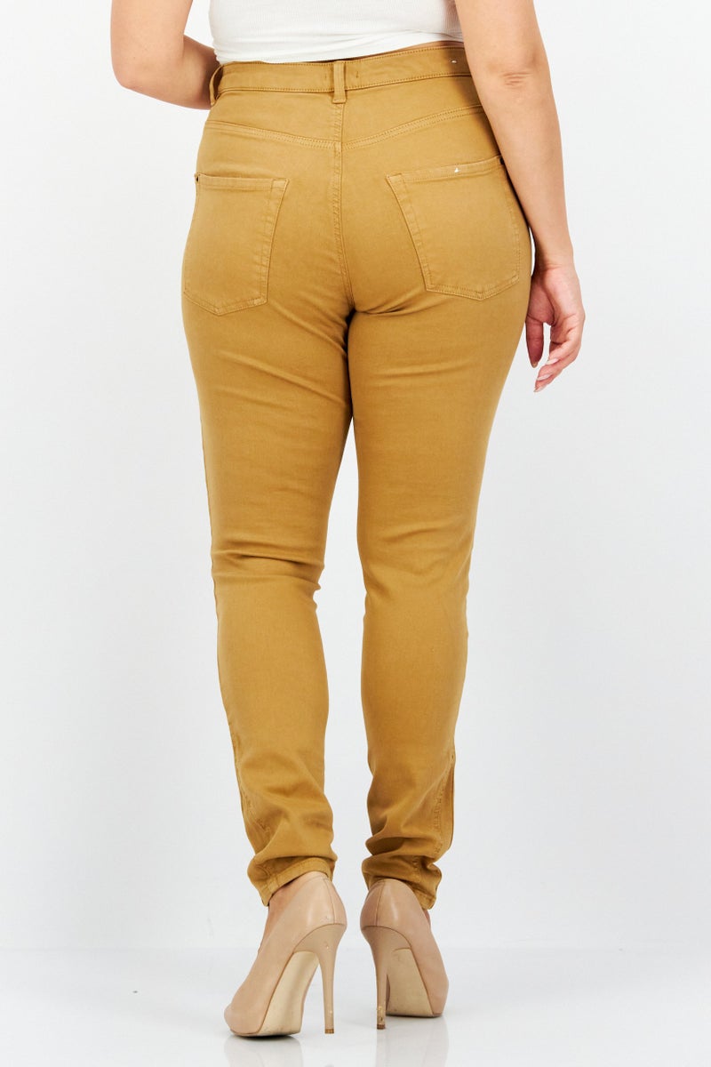 ESPRIT جينز نسائي ضيق بسيط قابل للتمدد بطول 34، تان - Image 2