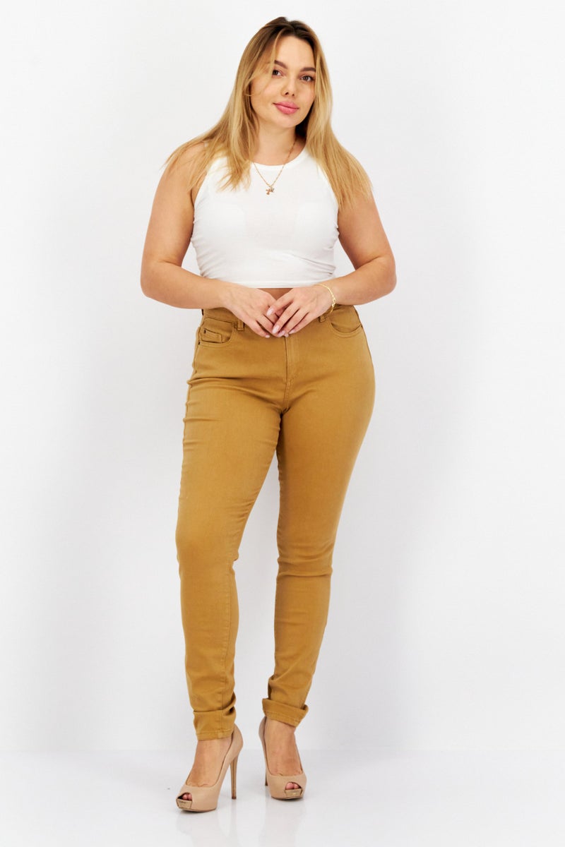 ESPRIT جينز نسائي ضيق بسيط قابل للتمدد بطول 34، تان - Image 4