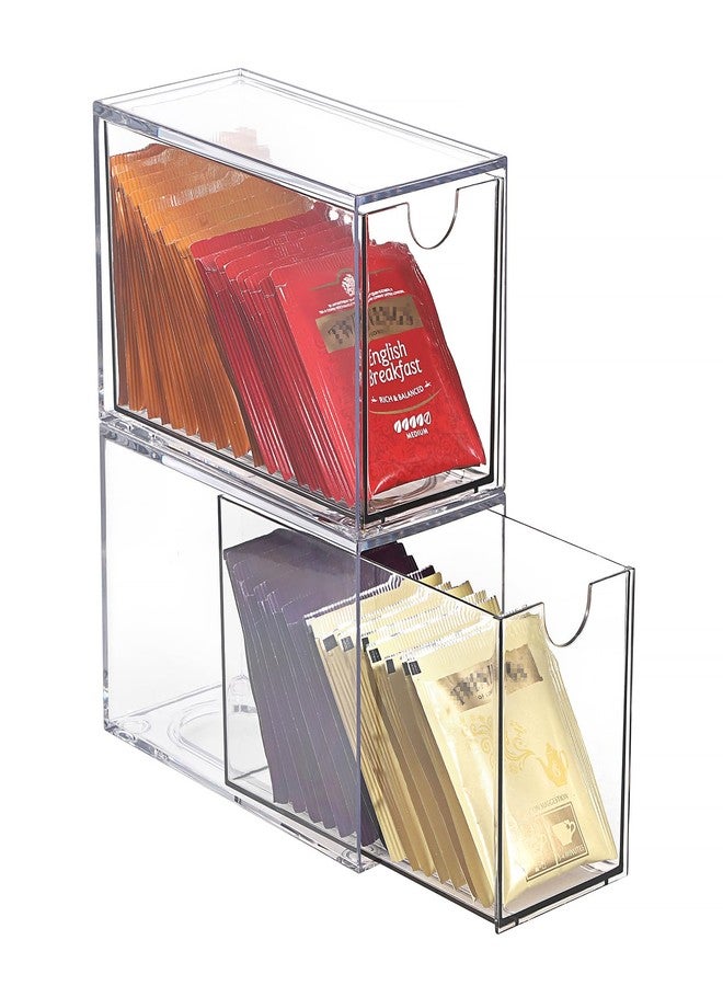 ELLDOO 2 Drawers Tea Bag Organizer, Clear Acrylic Stackable Tea Bag Storage Holder for Kitchen Pantry, Coffee Pod Snack Storage for Countertop Cabinet - Image 1