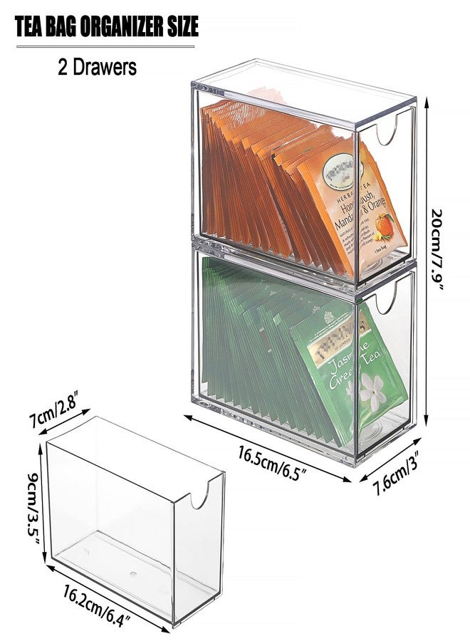 ELLDOO 2 Drawers Tea Bag Organizer, Clear Acrylic Stackable Tea Bag Storage Holder for Kitchen Pantry, Coffee Pod Snack Storage for Countertop Cabinet - Image 2
