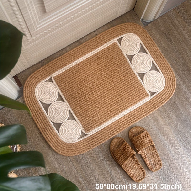 Beige U Shaped Handwoven Linen Bathroom Mat Non Slip Double Sided Machine Washable - Image 2