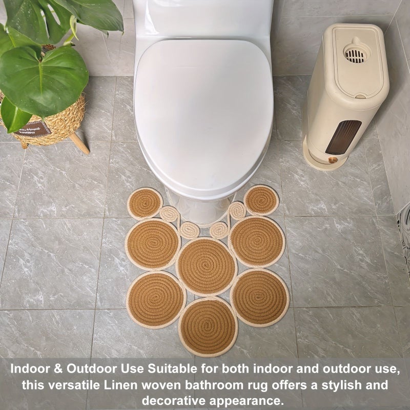 Beige U Shaped Handwoven Linen Bathroom Mat Non Slip Double Sided Machine Washable - Image 3
