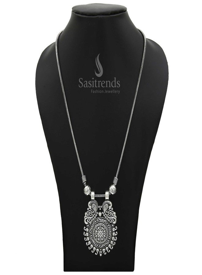 Sasitrends Traditional Oxidized German Silver Necklace for Women & Girls (Silver) - Image 2