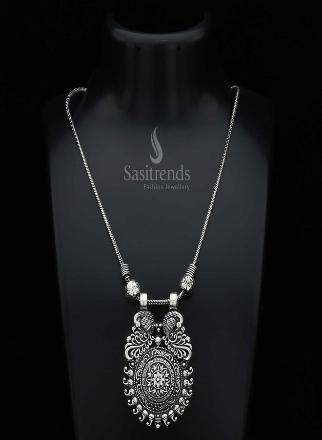 Sasitrends Traditional Oxidized German Silver Necklace for Women & Girls (Silver) - Image 3
