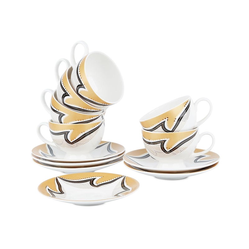 Dandy lines England by DATA Dandy Lines Yana Sahara Gold 53044 Cups and Saucers Tea Cup and Saucer Set Mugs and Saucer Set for Tea Coffee Pack of 12 - Image 2