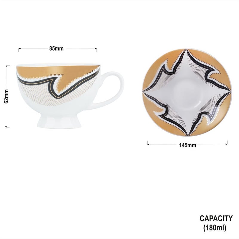 Dandy lines England by DATA Dandy Lines Yana Sahara Gold 53044 Cups and Saucers Tea Cup and Saucer Set Mugs and Saucer Set for Tea Coffee Pack of 12 - Image 4
