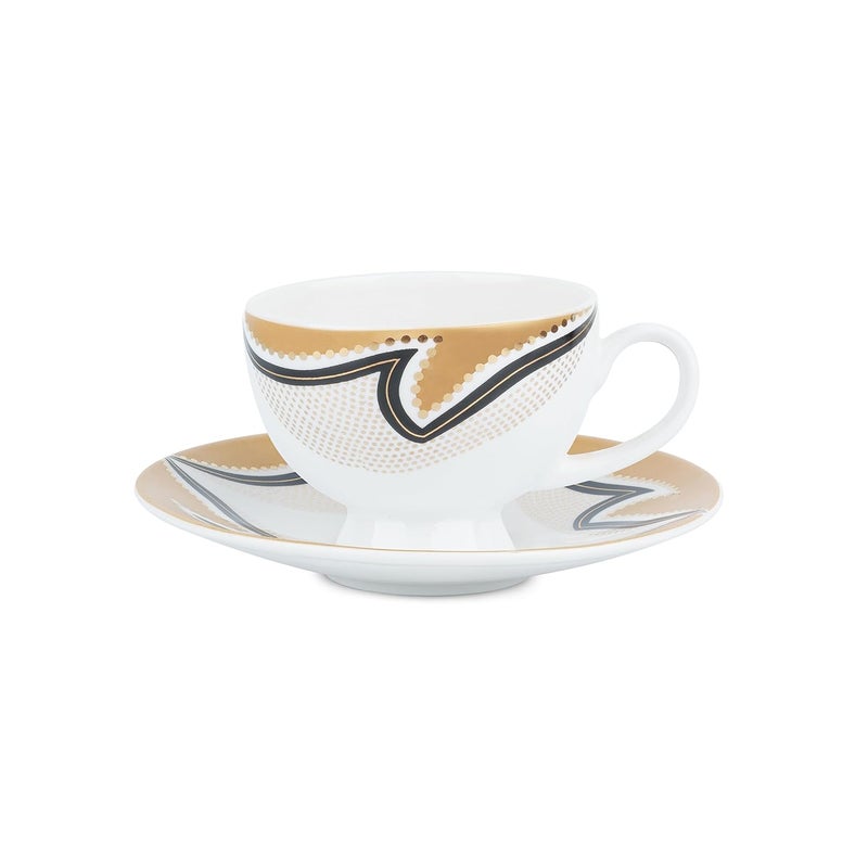 Dandy lines England by DATA Dandy Lines Yana Sahara Gold 53044 Cups and Saucers Tea Cup and Saucer Set Mugs and Saucer Set for Tea Coffee Pack of 12 - Image 3