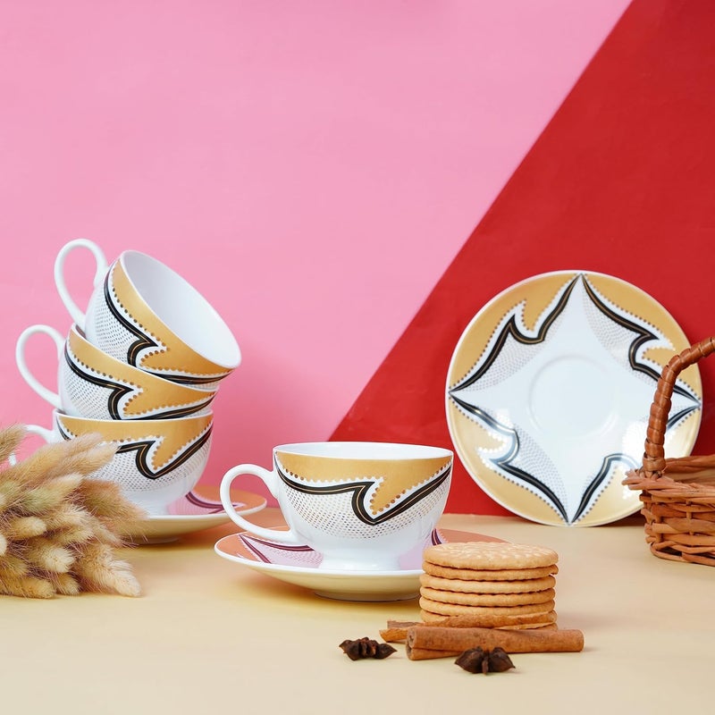 Dandy lines England by DATA Dandy Lines Yana Sahara Gold 53044 Cups and Saucers Tea Cup and Saucer Set Mugs and Saucer Set for Tea Coffee Pack of 12 - Image 5