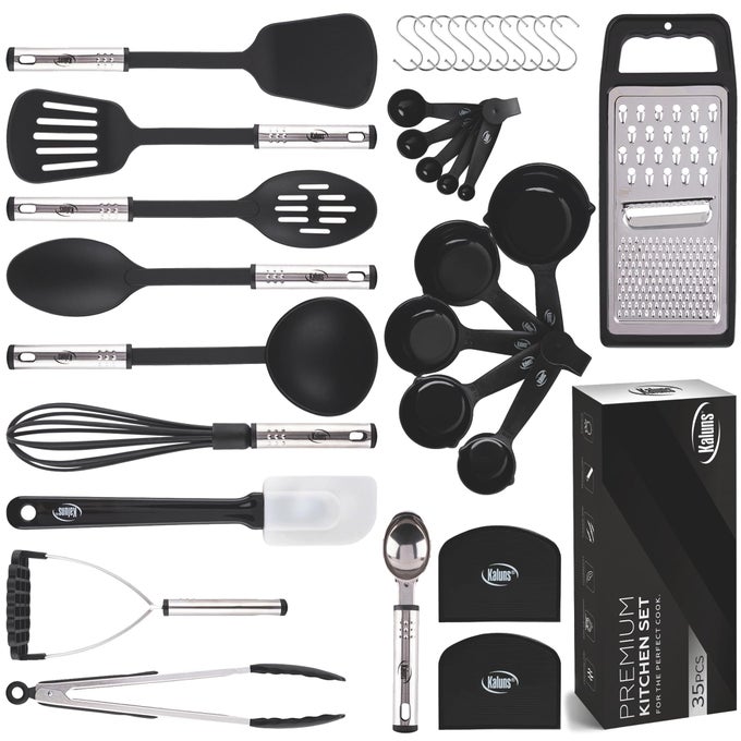 KITCHEN UTENSILS SET 35 PCS COOKING UTENSILS SET NONSTICK AND HEAT RESISTANT NYLON STAINLESS STEEL SILICONE SPATULA SET KITCHEN GADGETS HOME ESSENTIALS KITCHEN ACCESSORIES APARTMENT MUST HAVES