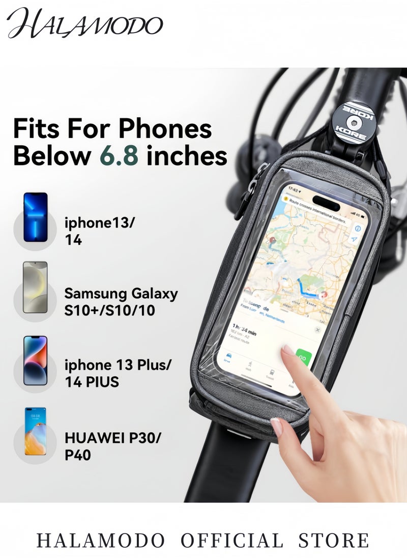 HALAMODO Bike Handlebar Bike Bag Front Frame Bag Road Mountain Bike Pouch Handlebar Mount Phone Bags Waterproof Bike Bag Cycling Accessories for Kids & Girls & Boys & Men & Women  - Image 4